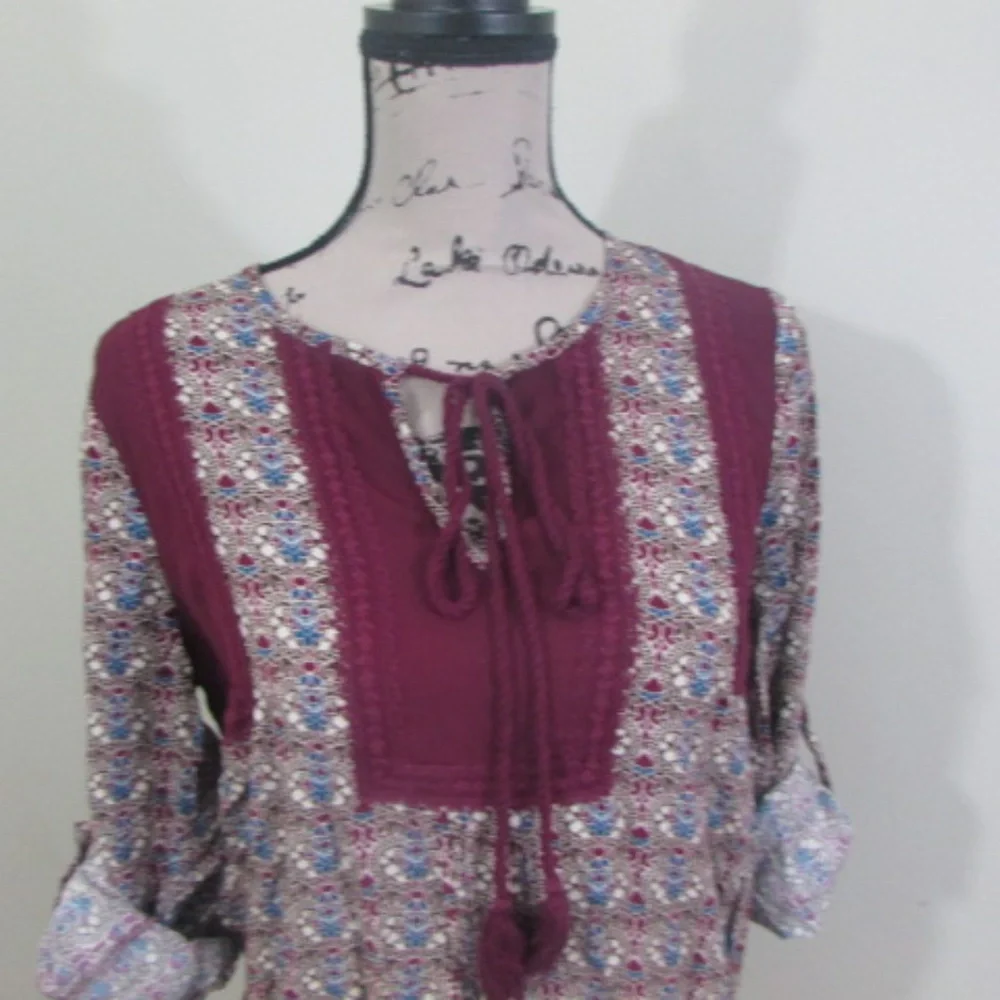 Daniel Rainn Blouse Boho Small Burgundy Print - Picture 3 of 8